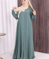 Fermuarlı Kol Manşetleri Büzgülü Mevlana Ferace 6007 Mint