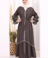 Fırfır Detaylı Abaya 6078 Kahverengi