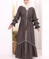 Fırfır Detaylı Abaya 6078 Kahverengi