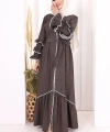 Fırfır Detaylı Abaya 6078 Kahverengi