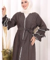 Fırfır Detaylı Abaya 6078 Kahverengi