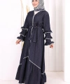 Fırfır Detaylı Abaya 6078 Lacivert