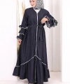 Fırfır Detaylı Abaya 6078 Lacivert