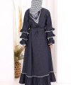 Fırfır Detaylı Abaya 6078 Lacivert