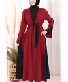 Fiyonk Detaylı Abaya Elbise Takım 3955 Bordo