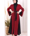 Fiyonk Detaylı Abaya Elbise Takım 3955 Bordo