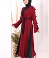 Fiyonk Detaylı Abaya Elbise Takım 3955 Bordo
