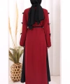 Fiyonk Detaylı Abaya Elbise Takım 3955 Bordo