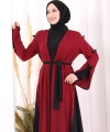 Fiyonk Detaylı Abaya Elbise Takım 3955 Bordo