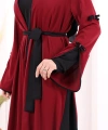 Fiyonk Detaylı Abaya Elbise Takım 3955 Bordo