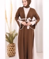 Fiyonk Detaylı Abaya Elbise Takım 3955 Kahverengi