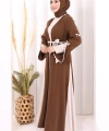Fiyonk Detaylı Abaya Elbise Takım 3955 Kahverengi
