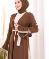 Fiyonk Detaylı Abaya Elbise Takım 3955 Kahverengi