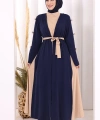 Fiyonk Detaylı Abaya Elbise Takım 3955 Lacivert