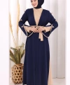 Fiyonk Detaylı Abaya Elbise Takım 3955 Lacivert
