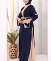 Fiyonk Detaylı Abaya Elbise Takım 3955 Lacivert