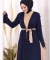 Fiyonk Detaylı Abaya Elbise Takım 3955 Lacivert