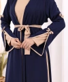 Fiyonk Detaylı Abaya Elbise Takım 3955 Lacivert