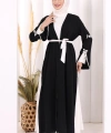 Fiyonk Detaylı Abaya Elbise Takım 3955 Siyah