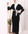 Fiyonk Detaylı Abaya Elbise Takım 3955 Siyah