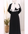 Fiyonk Detaylı Abaya Elbise Takım 3955 Siyah