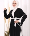 Fiyonk Detaylı Abaya Elbise Takım 3955 Siyah
