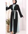 Fiyonk Detaylı Abaya Elbise Takım 3955 Siyah-Mint