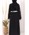 Fiyonk Detaylı Abaya Elbise Takım 3955 Siyah-Mint