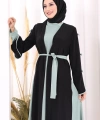 Fiyonk Detaylı Abaya Elbise Takım 3955 Siyah-Mint