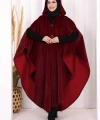 Foks Kumaş Kapşonlu Panço 70130 Bordo