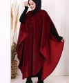 Foks Kumaş Kapşonlu Panço 70130 Bordo