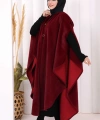 Foks Kumaş Kapşonlu Panço 70130 Bordo