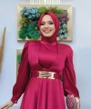 Göğüs Kısmı Kat Şerit Detay Bel Kemer Aksesuarlı Abiye Elbise 3792 Bordo