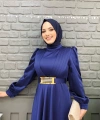 Göğüs Kısmı Kat Şerit Detay Bel Kemer Aksesuarlı Abiye Elbise 3792 Lacivert
