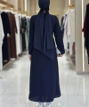 Gül Detaylı Elbise 3976 Lacivert