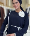 Gül Detaylı Elbise 3976 Lacivert