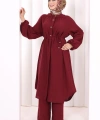 Hac Umre Keten Tunik Pantolon Takım 8013 Bordo