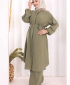 Hac Umre Keten Tunik Pantolon Takım 8013 Haki
