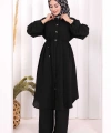 Hac Umre Keten Tunik Pantolon Takım 8013 Siyah