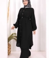 Hac Umre Keten Tunik Pantolon Takım 8013 Siyah