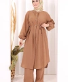 Hac Umre Keten Tunik Pantolon Takım 8013 Taba