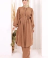 Hac Umre Keten Tunik Pantolon Takım 8013 Taba