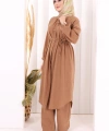 Hac Umre Keten Tunik Pantolon Takım 8013 Taba