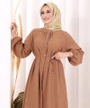 Hac Umre Keten Tunik Pantolon Takım 8013 Taba