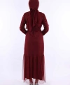 İncili Abaya Ve Elbise Takım 8491 Bordo