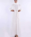 İncili Abaya Ve Elbise Takım 8491 Ekru