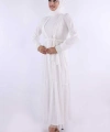 İncili Abaya Ve Elbise Takım 8491 Ekru