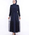 İncili Abaya Ve Elbise Takım 8491 Lacivert
