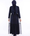 İncili Abaya Ve Elbise Takım 8491 Lacivert