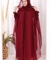 Kapişonlu Abayalı Elbise Takım 3778 Bordo